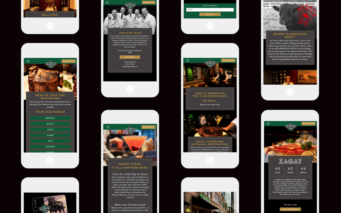 Manny's Steakhouse Mobile Screens